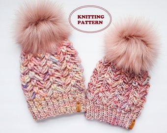 PATTERN - The Vernal Wings Beanie - DIGITAL DOWNLOAD, Knitted Beanie Pattern, Super Bulky and Light Super Bulky, 3 sizes