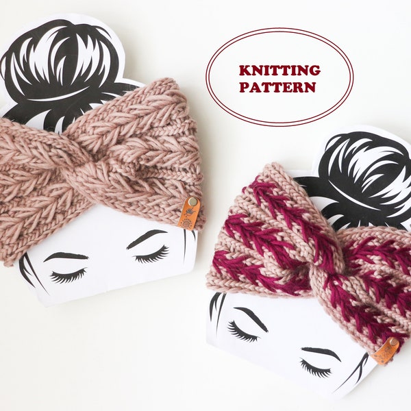 PATTERN - The Cinzia Headband - DIGITAL DOWNLOAD, Knit Headband Pattern, 2 Sizes, Child & Adult