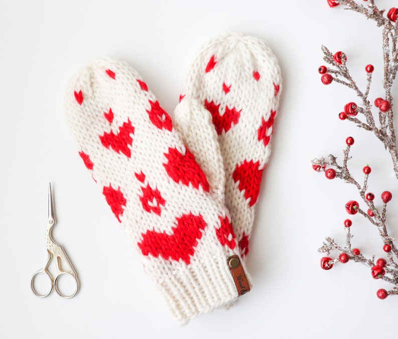 READY TO SHIP Knit MIttens Light weight MIttens Adult Size Handmade Gift Medium size Valentine's Gift Red image 6