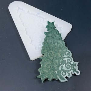 Etched Christmas Tree Silicone Mold Shiny Mould for Resin and Concrete Crafting Coaster Decor