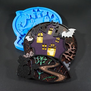 Haunted House Layered Silikonform Halloween glänzende Form für Resin and Beton Crafting Coaster Decor