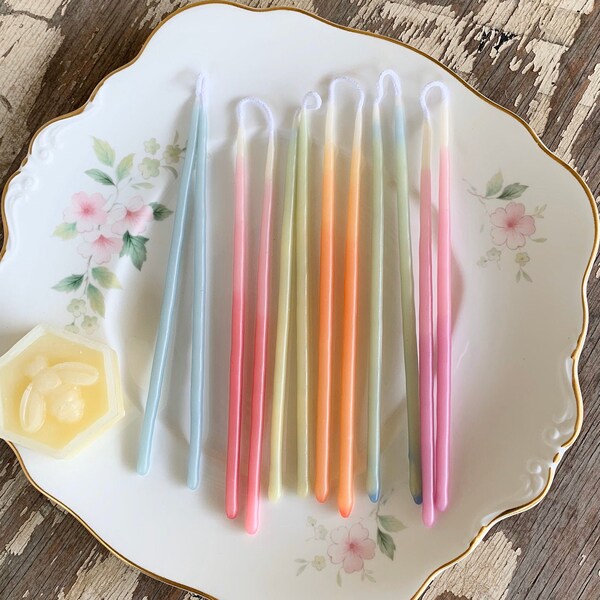 12 tall beeswax Birthday candles, taper candle, hand dipped candle, rainbow candles