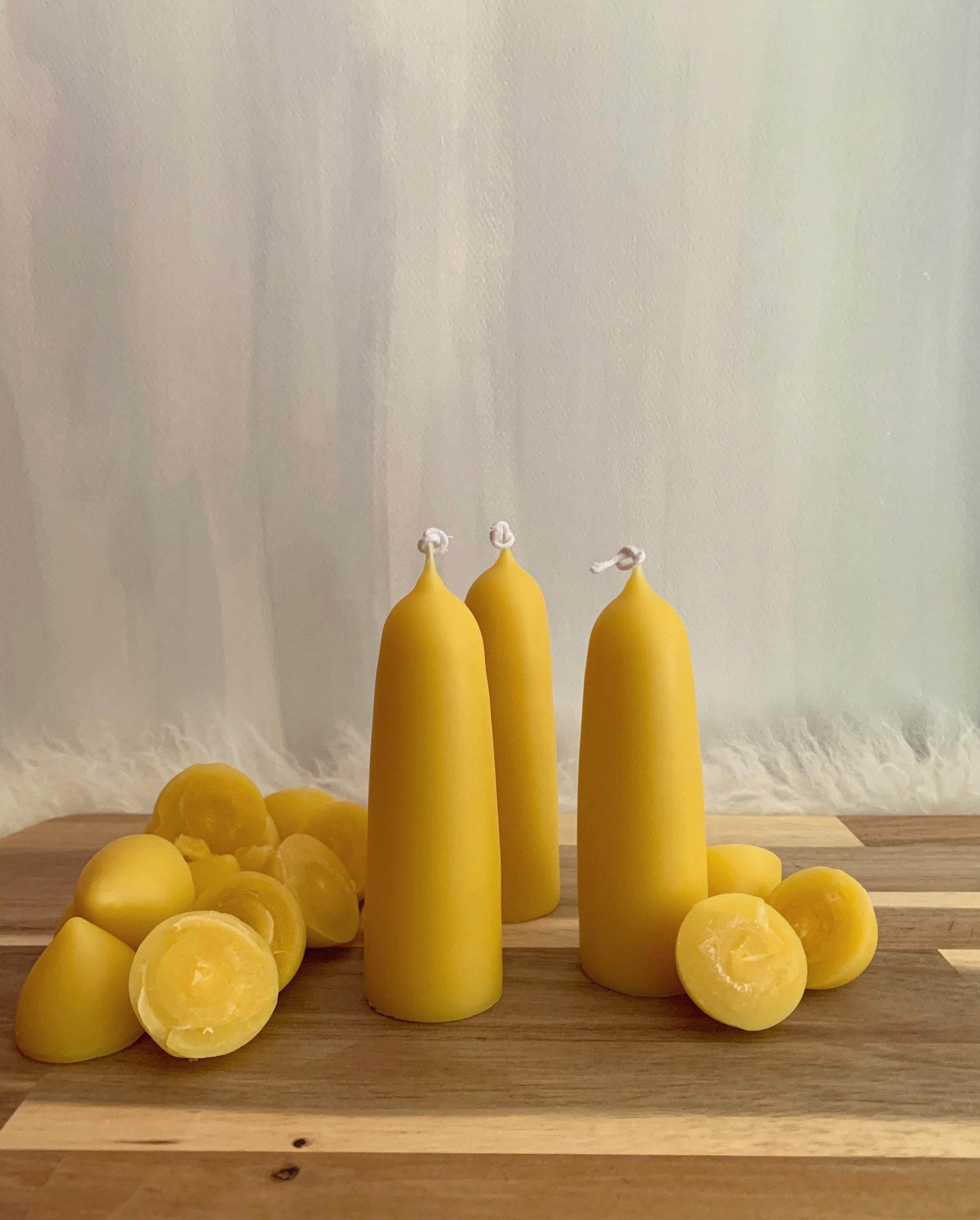Hand Dipped Beeswax Stubby Candles Yellow Set of 2 candles.