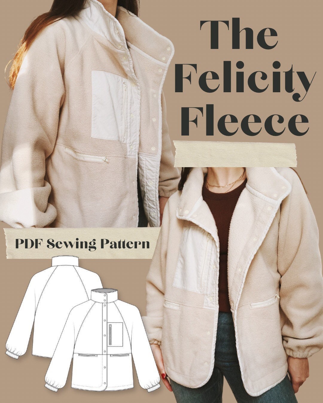 Felicity Fleece PDF Sewing Pattern, Jacket, Pullover, Cozy, instant PDF download