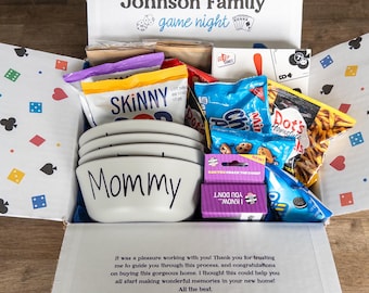 Personalized Family Game Night Gift Box with Custom Snack Bowls