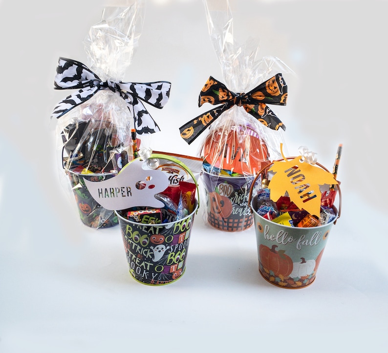 Filled Personalized Halloween Buckets