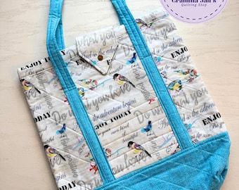 Blue & White Bird Market Bag