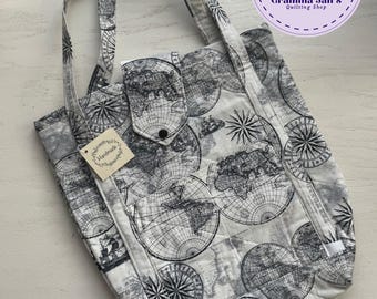 Black & White World Map Market Bag