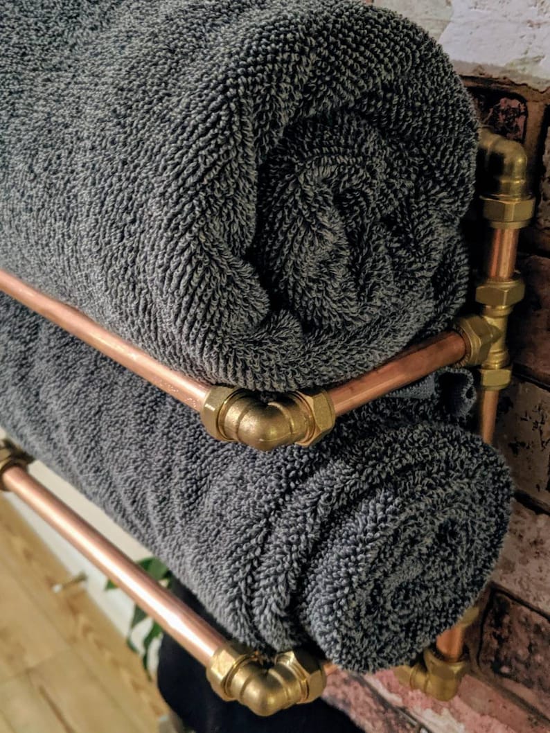 Handmade Wall Mounted Copper Pipe & Brass Towel Storage Etsy UK