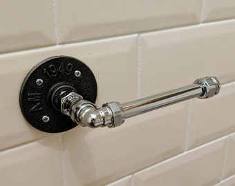Handcrafted Industrial Chrome Toilet Paper Holder for Bathroom