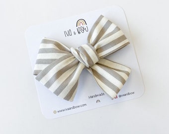 Striped Beige White Bow, Hair accessories, Headbands, Gifts for Girls, Baby Gift, Hair clips, White Bow,