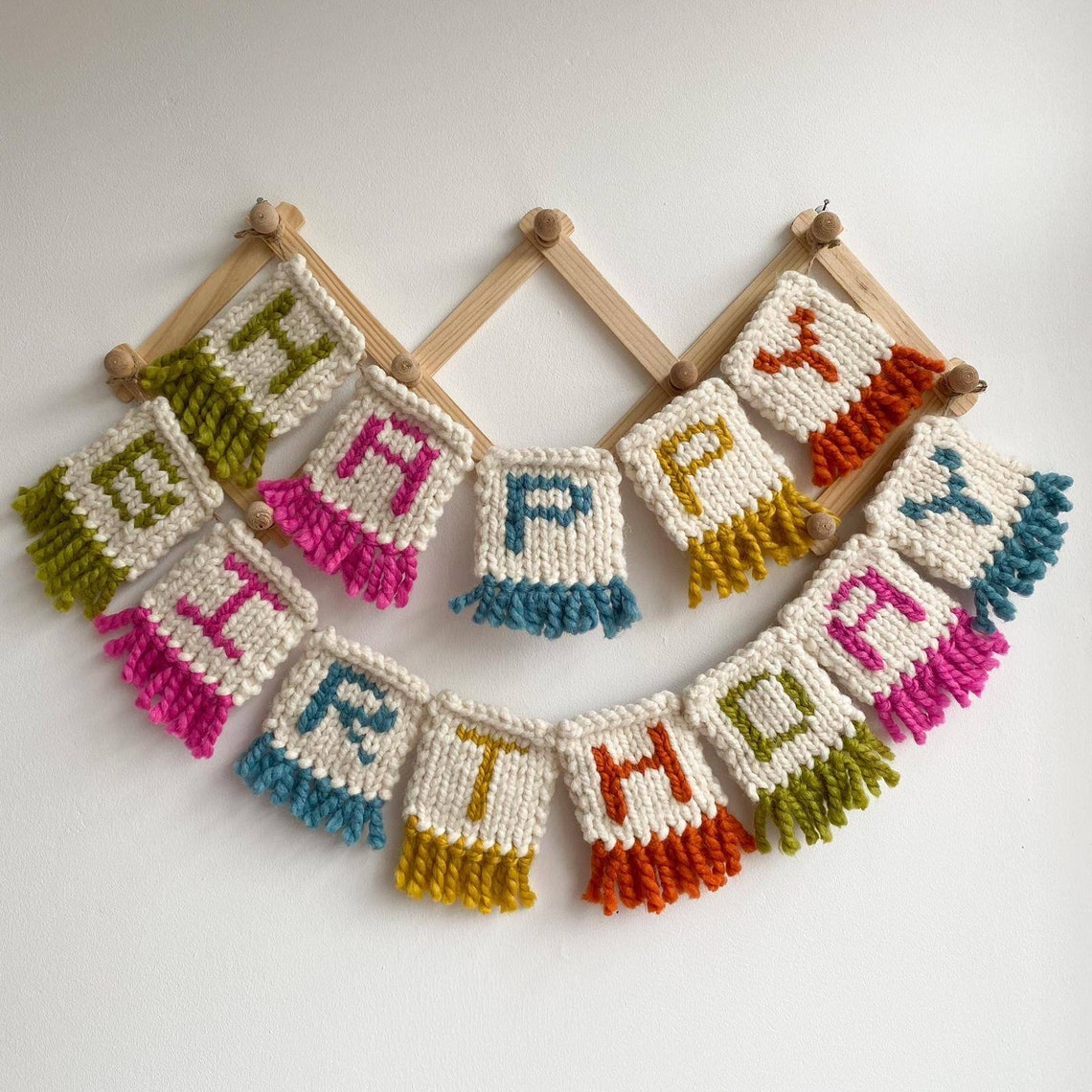 Happy Birthday Knitted Tassel Bunting Wall Hanging Etsy