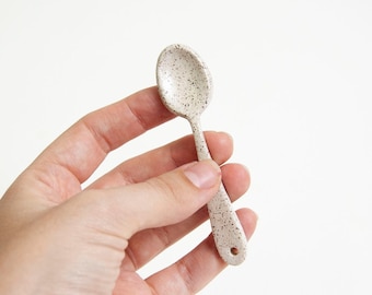 Mini Speckled Spoon - Handmade Spoon - Ceramic Spoon - Sugar Spoon - Stoneware - Imperfect Spoon - Matte White