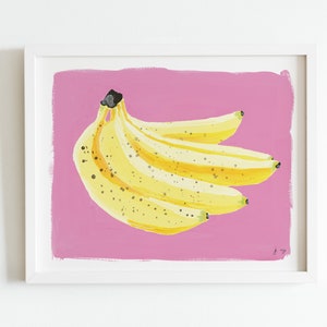 Bananen Wand Kunst - 8x10 Aquarell Gouache Malerei - Kinderzimmer Dekor - Kinderzimmer Kunst - Illustration - Rosa und Grün