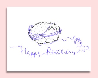 Happy Birthday Cat Card - Funny Card - HBD Colorful Greeting Card - Party Cat Card - Cat Mom - Cat Dad - Cute Illustrated Card