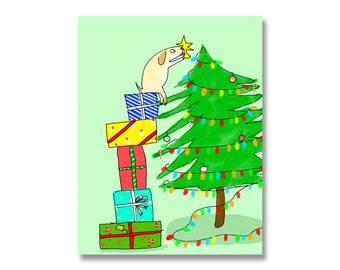 Merry Christmas Card - Funny Card - Xmas Colorful Greeting Card - Dog Card - Dog Mom - Dog Dad - Illustrated Card
