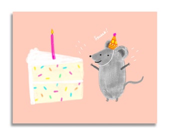 Happy Birthday Card - Funny Card - HBD Colorful Greeting Card - Party Mouse Card - Mouse Mom - Mouse Dad - Cute Illustrated Card