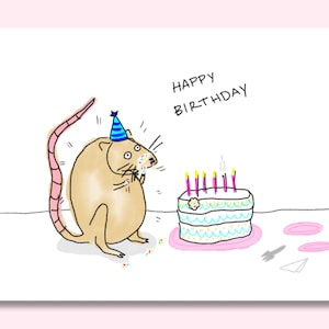 Alles Gute zum Geburtstag Karte - Lustige Karte - HBD Bunte Grußkarte - Party Ratte Karte - Ratte Mama - Ratte Papa - süsse illustrierte Karte
