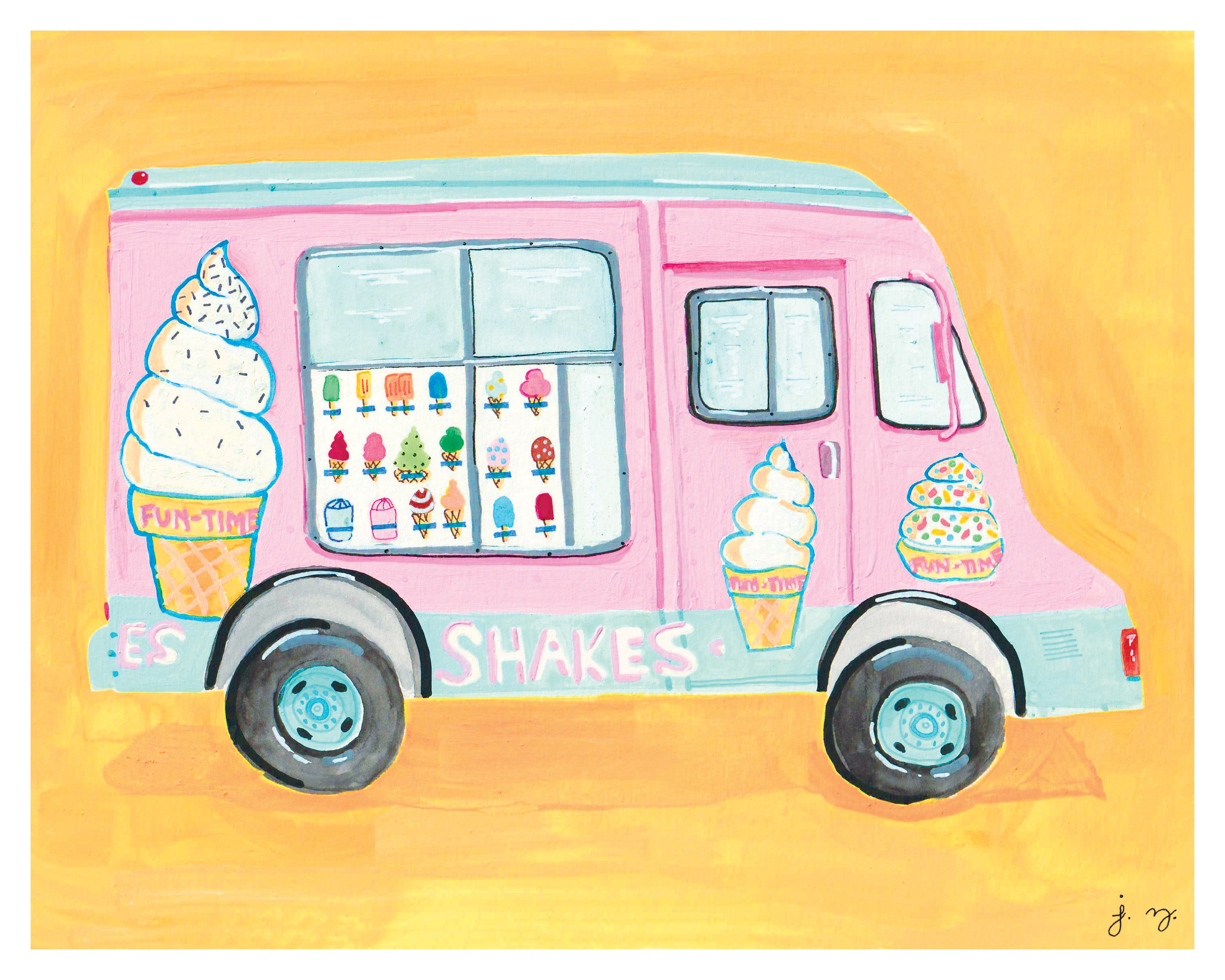 Ice Cream Truck Wall Art Print 8x10 Watercolor Gouache Etsy