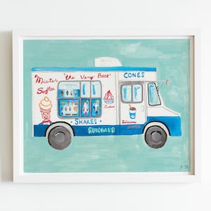 Mr. Softee Ice Cream Truck Wall Art Print - 8x10 Watercolor Gouache Painting - Nursery Decor - Kids Room Art - Illustration