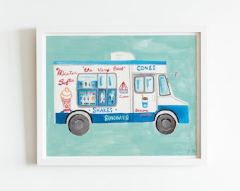 Mr. Softee Ice Cream Truck Wall Art Print - 8x10 Watercolor Gouache Painting - Nursery Decor - Kids Room Art - Illustration