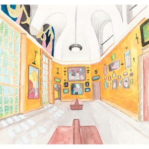 The Barnes Museum Interior Wall Art Print - 8x10 Watercolor Gouache Painting - Nursery Decor - Kids Room Art - Illustration