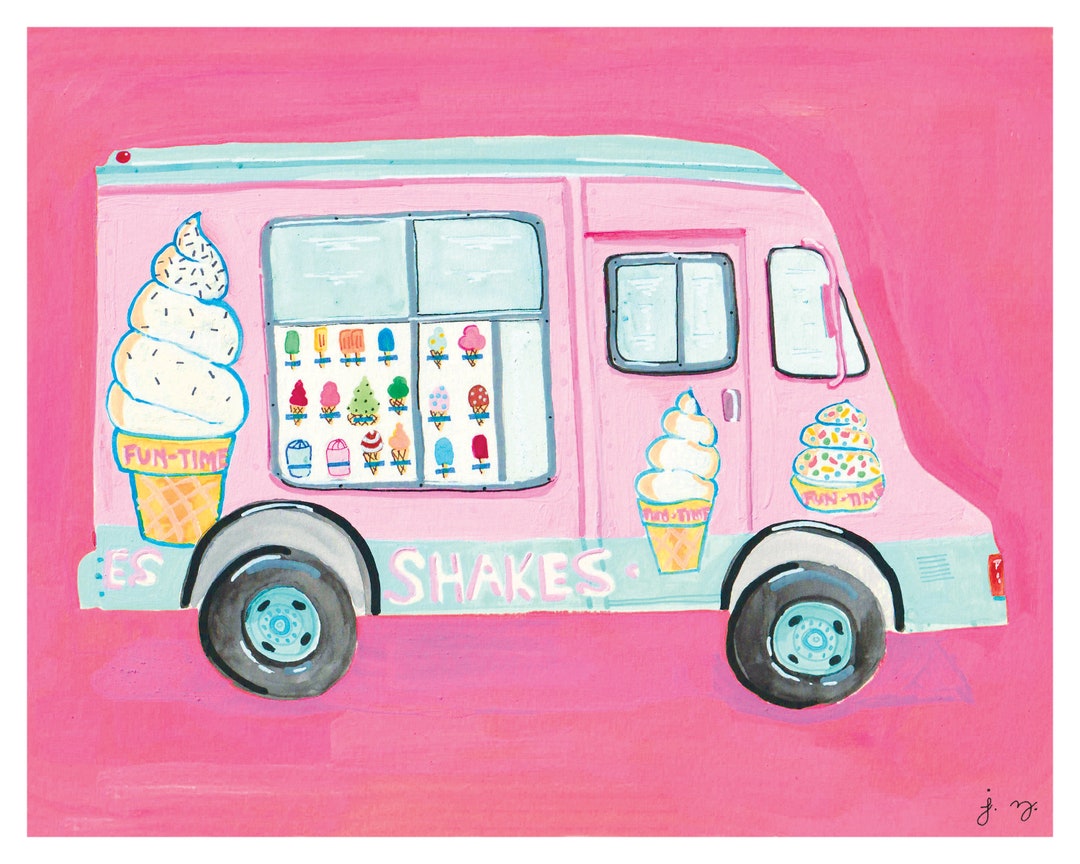 Ice Cream Truck Wall Art Print 8x10 Watercolor Gouache - Etsy