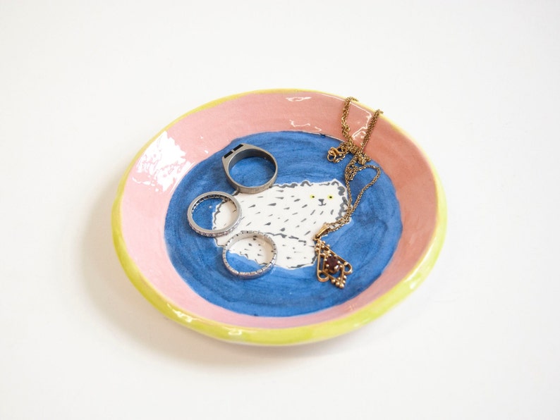 Cute Cat Ring Dish Hand Made Ceramic Ring Dish Hand Painted image 5