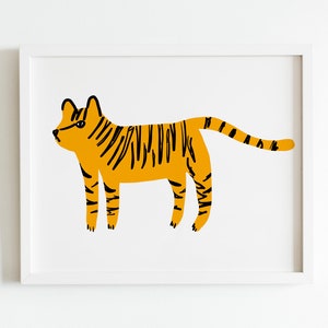 Tiger Art Print - 8x10 Illustration - Living Room or Kid's Nursery Wall Decor - Boys and Girls - Orange and Black