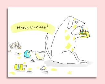 Happy Birthday Card - Funny Card - HBD Colorful Greeting Card - Party Dog Card - Dog Mom - Dog Dad - Cute Illustrated Card