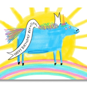 Alles Gute zum Geburtstag Einhorn Karte - Lustige Karte - HBD Bunte Grußkarte - Party Einhorn Karte - Süße Illustrierte Karte