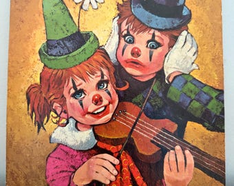 Stara litografia klauna z lat 60. i 70. XX wieku, bez ramki