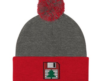 Gorro con pompón de disquete con forma de árbol de Navidad