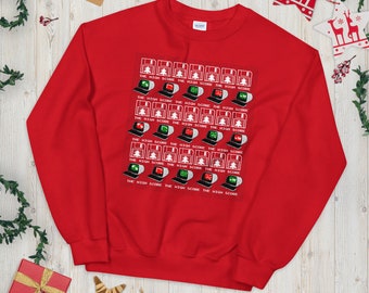 Sudadera unisex con temática navideña de videojuegos de 8 bits y temática de ordenador.