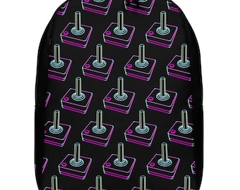 Mochila minimalista estilo neón con joystick para videojuegos