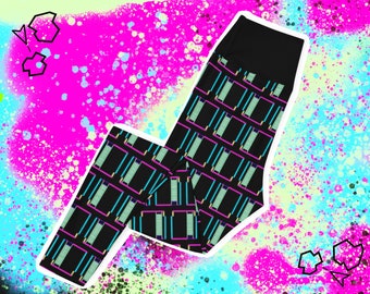 Leggings de yoga con cartuchos de videojuegos estilo neón