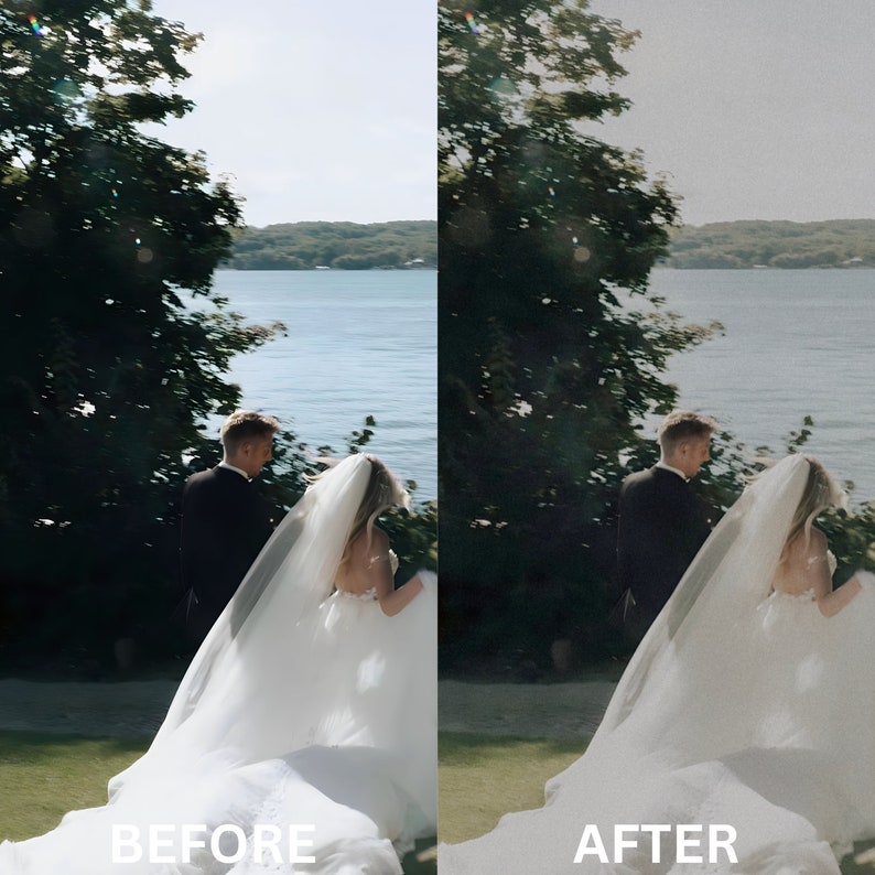 May include: A bride and groom walking away from the camera on a grassy path by a lake. The bride is wearing a white wedding dress and veil, and the groom is wearing a black suit. The lake is in the background, and there are trees on either side of the path.