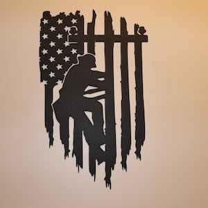 Lineman Tattered  American Flag / American Battle flag Lineman style