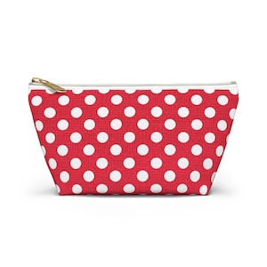 Red & White Dot Accessory Pouch, Christmas Bag Organizer, Makeup Bag, Travel Zipper Bag, Gift for Her, Red and White Polka Dot Pattern