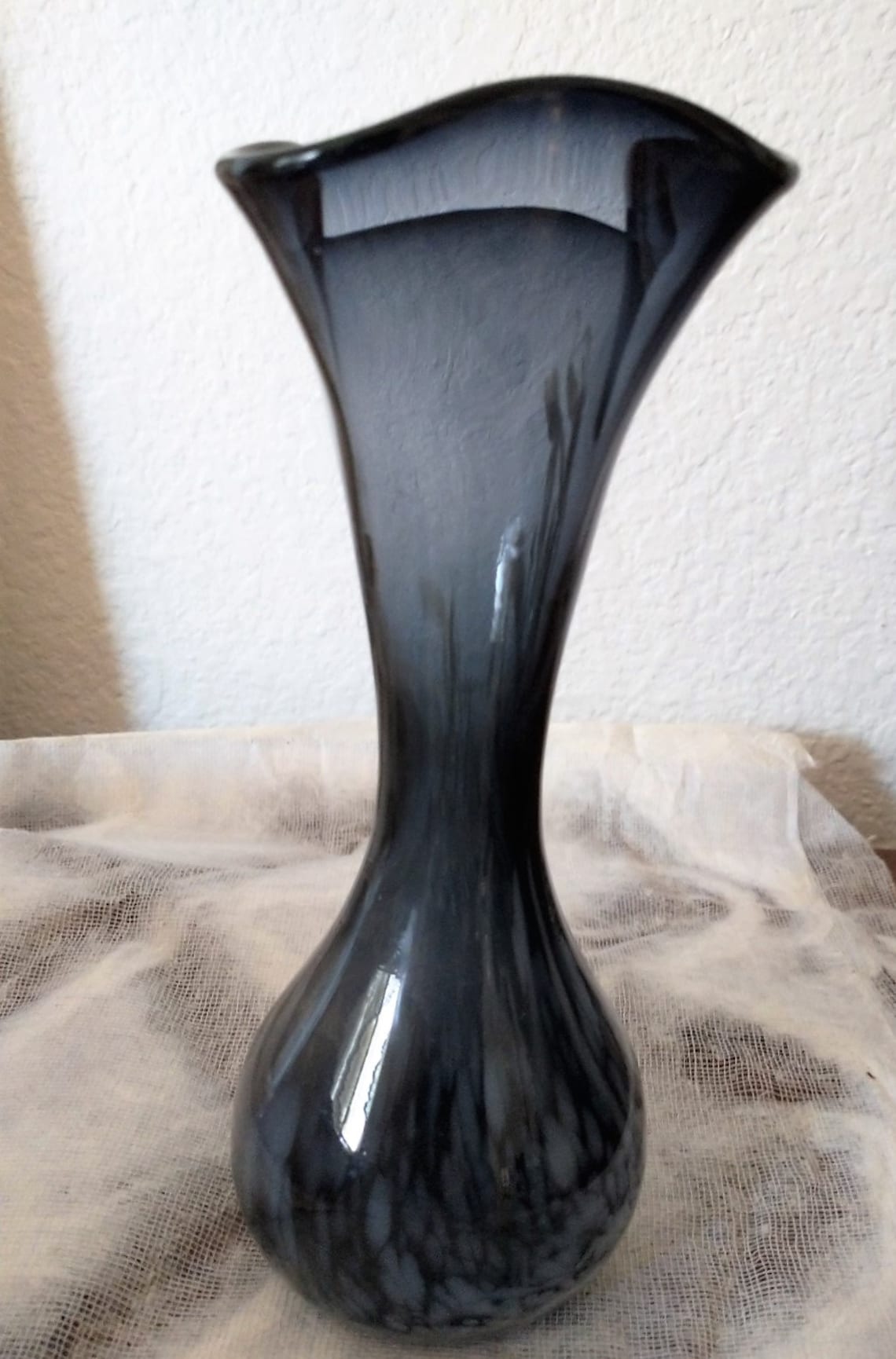 Norcrest Black White Hand Blown Glass Vase Original Label Etsy