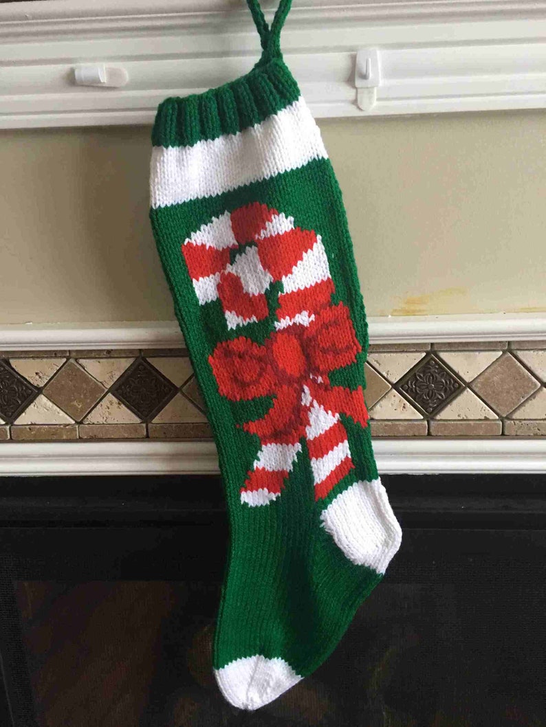Candy Cane Hand Knit Christmas Stocking Etsy