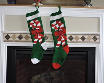 Candy Cane Hand Knit Christmas Stocking