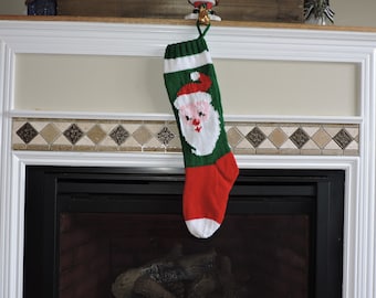 Santa & Winking Hand Knit Christmas Stocking