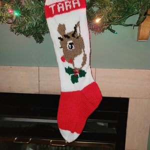 Reindeer / Rudolph Hand Knit Stocking