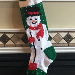 Full Snowman - 1 or 2 Sided Hand Knit Christmas Stocking