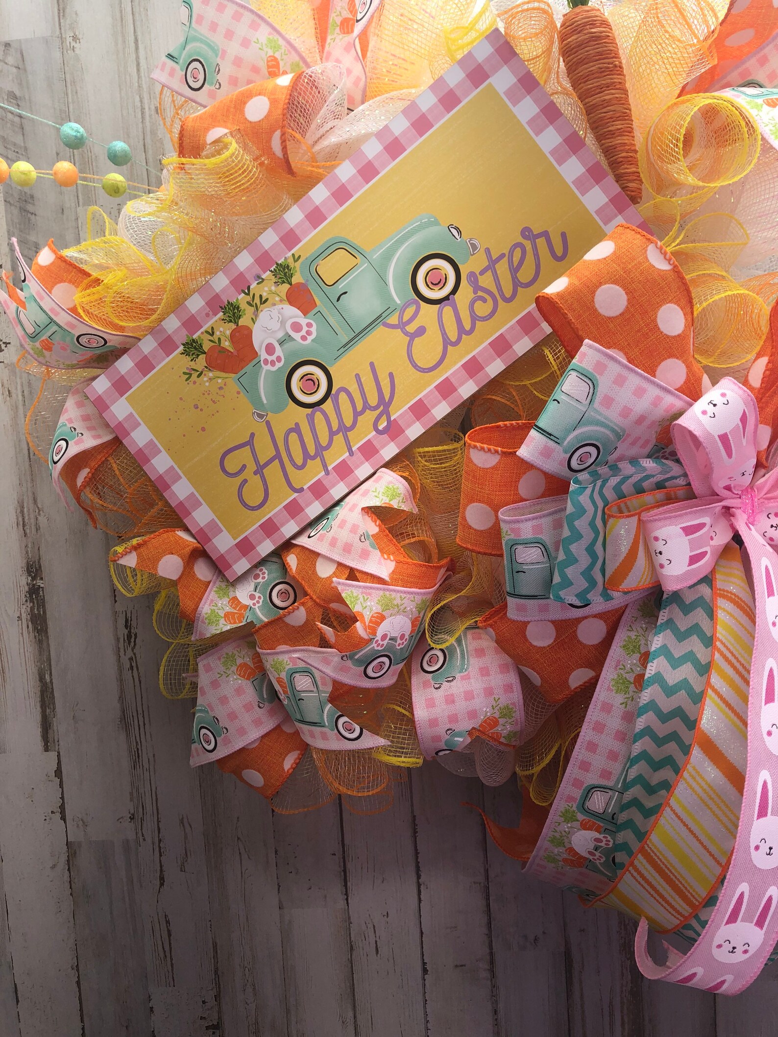 Happy easter truck bunny polka dot wreath  etsy