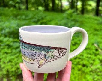 Fish Pottery Trout Gifts Fishing Mug Fly Fishing Gift Trout Art Fathers Day Gift Trout Mug Soda Fired Mug Fish Art Fish Pottery Mug
