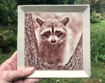 Handmade Ceramic Square Raccoon Plate