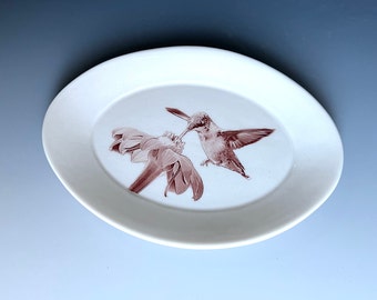 Handmade Ceramic Small Oval Hummingbird  Dish