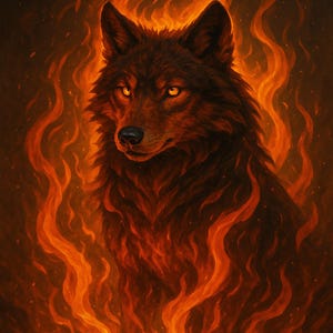 Fire Wolf Digital Art Print - Mystical Flame Wolf Portrait - Fantasy Animal Wall Art - 9 Sizes Included